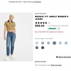 Levi’s WEDGIE Fit Skinny ankle jeans 26